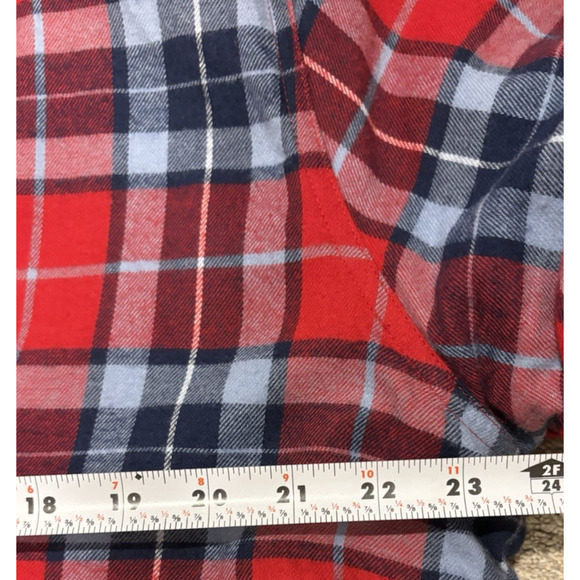 LANDS END Size Large 14-16 Red Plaid Cotton Flannel Sherpa Lined Bath Robe Cozy - Picture 14 of 15